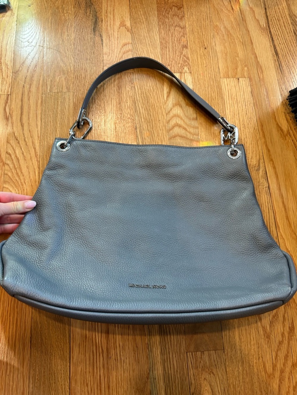 Michael Kors Gray Leather Shoulder Bag with Silver Hardware